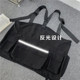 Reflective Streetwear Men Hip-Hop Chest Bag Anti theft Tactical Vest Bags Trendy Style Rectangle Casual Travel Backpack Black