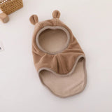 Winter Cartoon Bear Ear Baby One-Piece Hat Kids Warm Ear Protection Cap for Boy Girl Windproof Hood Beanies Plush Balaclava Hat