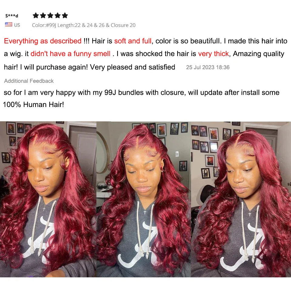 Vallbest 32 Inch 99J Body Wave Bundles With Closure Brazilian Wavy Burgundy Human Hair Bundles With 4x4 Lace Closure Remy Hair