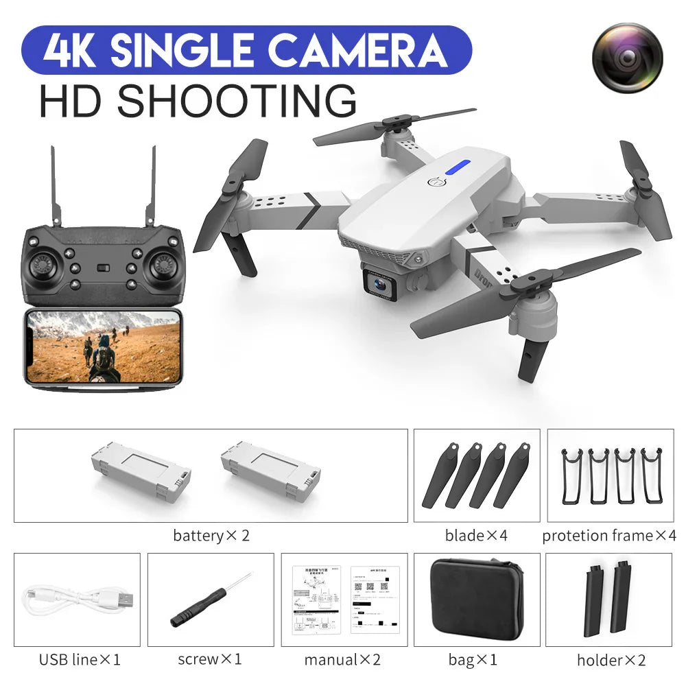 2023 New Quadcopter E88 Pro WIFI FPV Drone With Wide Angle HD 4K 1080P Camera Height Hold RC Foldable Quadcopter Dron Gift Toy