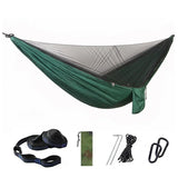 Double Travel Camping Hammock with Mosquito Net,Backpacking Portable Parachute 5+1 Ring Strap Hammock