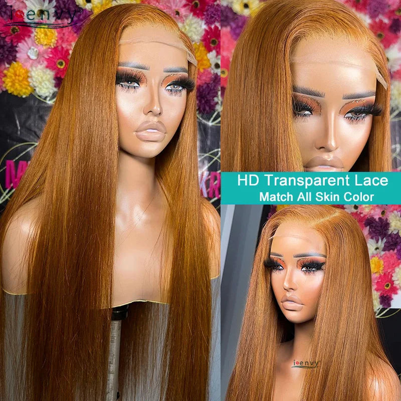 13X6 Colored Straight Lace Front Human Hair Wigs Ginger Blonde 13X4 Hd Lace Frontal Wig Prepluck 34 Inch Burgundy Lace Front Wig