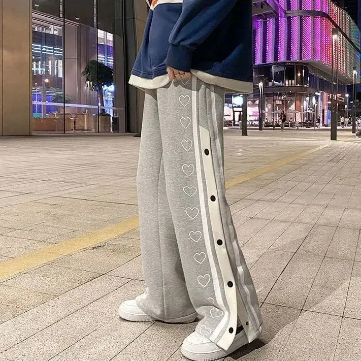 Harajuku Wide leg Sweatpants Oversize Men Streetwear Side Button Baggy Pants Casual Sport Split Basketball Women Track Trousers