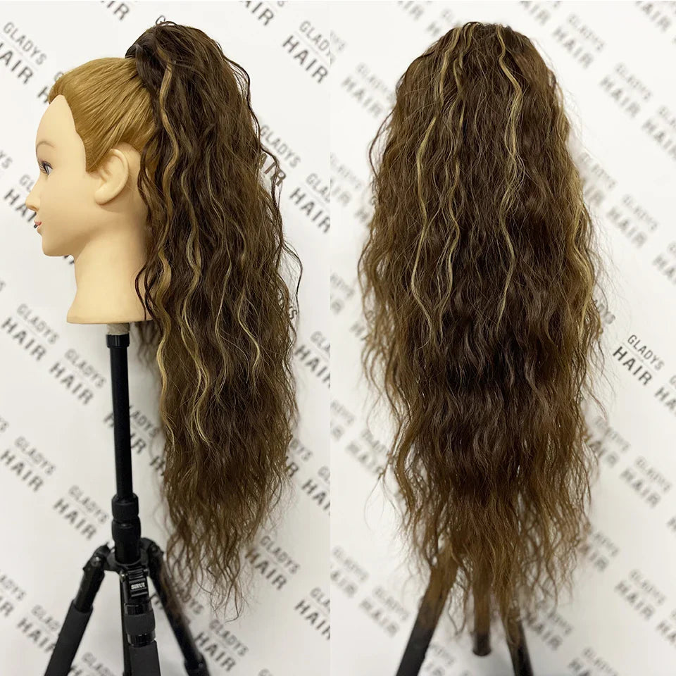 Curly Ponytail Extensions Clip in Synthetic Drawstring Ponytail Wig Long Water Wave Afro Pony Tail Women Hairpiece False