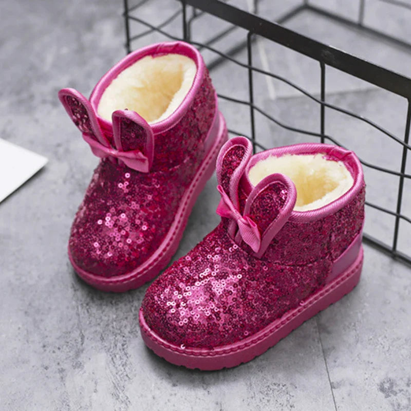 ботинки для девочки Girl Boot Winter Fashion Sequin Snow Boot Non-slip Warm kid Shoe Plush Cotton Shoe Kids Princess Ankle Boots