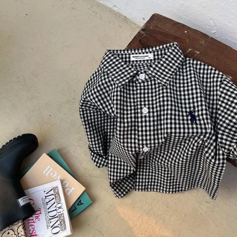 Children's shirt Spring and Autumn style medium and small children's long sleeved casual solid color top coat baby cotton shirt