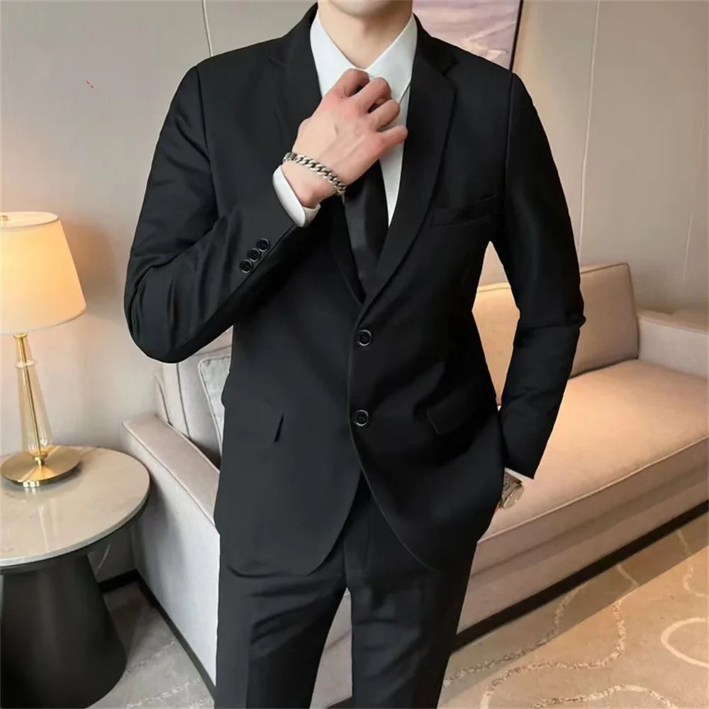 Men's suit set, business and professional formal attire, small suit, wedding groom, work spring and autumn slim fit jacket