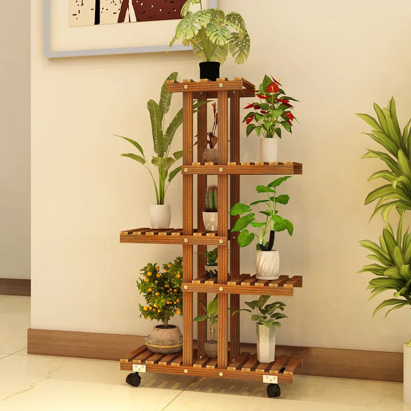 Balcony Flower Rack Multi-Layer Shelf Household Indoor Solid Wood Succulent Floor Flower Pot Plant Rack Living Room Decoration