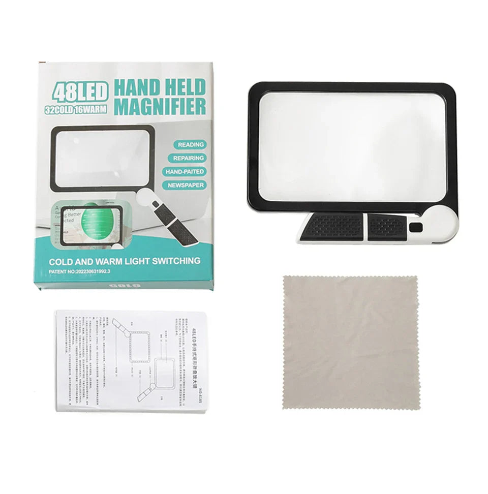 Portable 5X Handheld Illuminated Magnifier Glass With 48 LED Lights Square Inspection Magnifying Glass For Reading Person Gifts