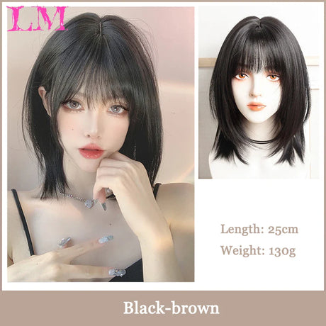 LM Dark Brown Wig Long Wave Wigs for Women Synthetic Hair Wig With Bangs Heat Resistant Party Daily Natural Use