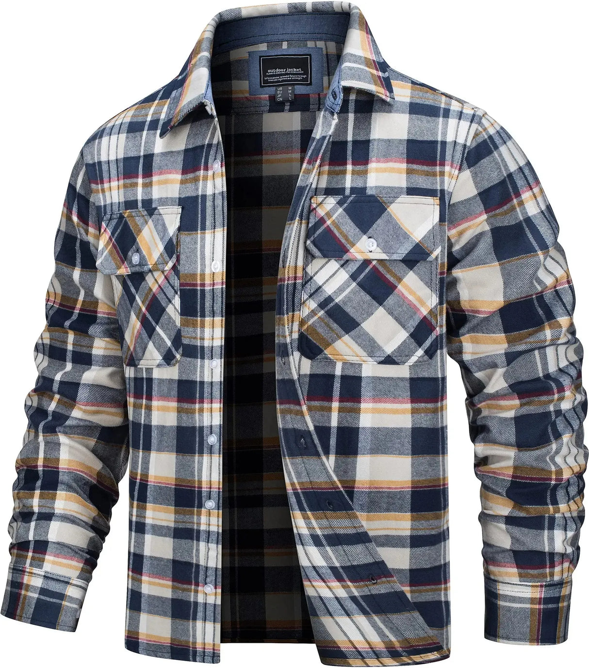 TACVASEN Oversize Lightweight Shirt Jacket Button Down Cotton Plaid Shirts Mens Long Sleeve Streetwear Flannel Shirts W/ Pockets