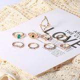 Fashion Green Crystal Knuckle Finger Rings Set For Women  Geometric Female Wedding Ring Trendy Jewelry