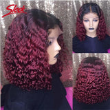 Brazilian Deep Curly Bob Hair Wigs Natural Black Color Brazilian HD Lace Front Part 13x6 Transparent T Lace Highlight Hair Wigs