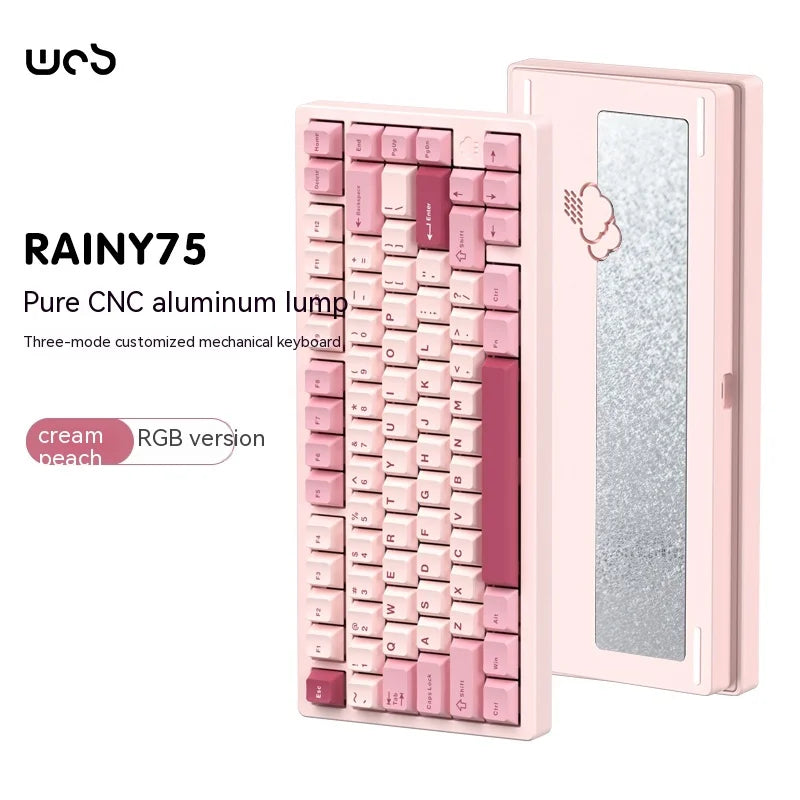 Wob Rainy75 Mechanical Keyboard CNC Aluminum Alloy RGB Wireless Tri-Mode Bluetooth USB Gasket Gamer Hot-Swap Pc Gaming Keyboard