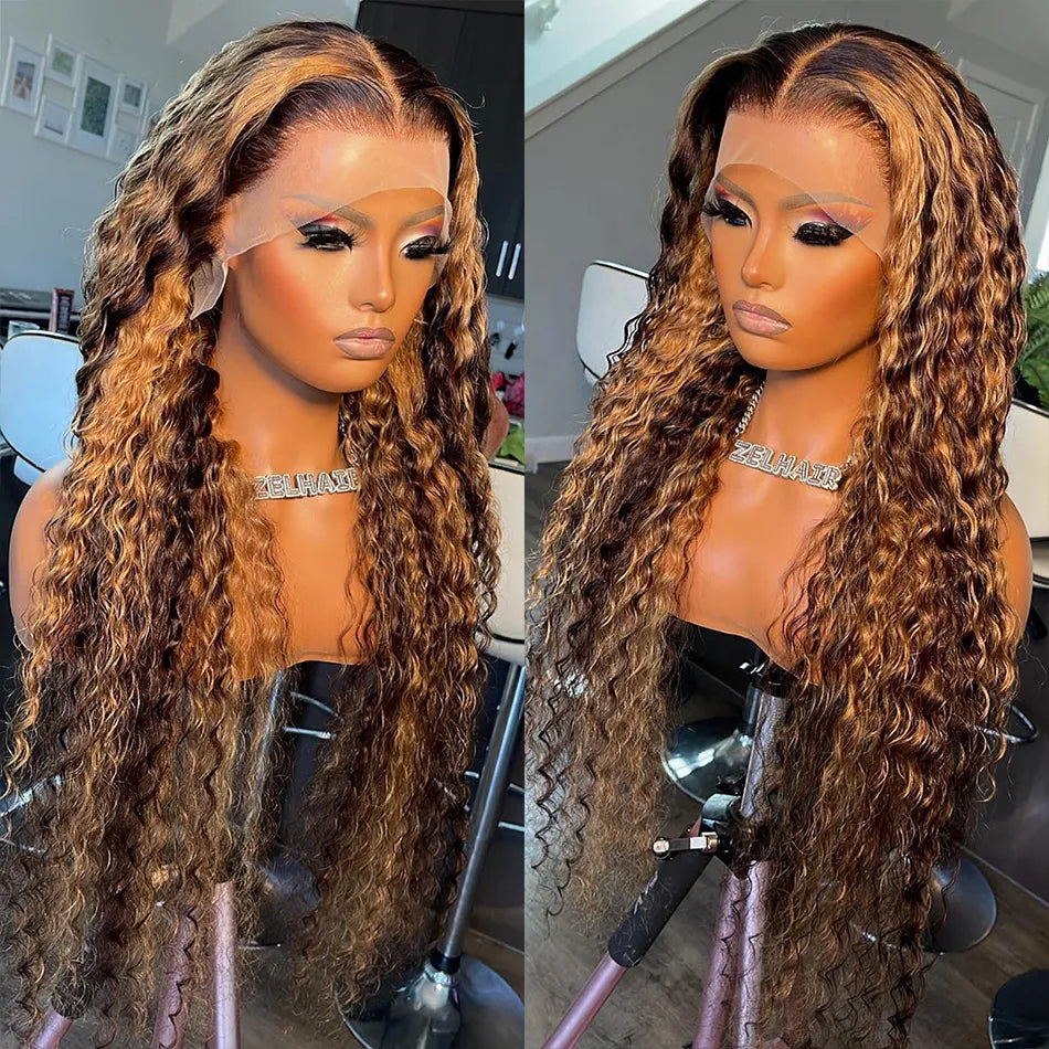 13x6 Hd Lace Highlight Wig Human Hair Wigs Glueless Curly Colored Honey Blonde 360 Front Water Wave 13x4 Deep Wave Frontal Wig