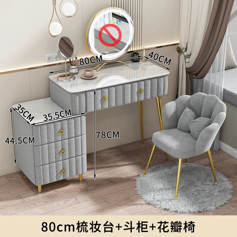 Luxury Nordic Dressing Table Mirror Chair Bedroom LED Modern Dressing Table Drawer Drawer Coiffeuse De Chambre Furniture Makeup