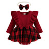 Ma&Baby 0-24M Christmas Girl Red Romper Newborn Infant Baby Knit Ruffle Long Sleeve Bow Jumpsuit Plaid Print Xmas Costumes D01