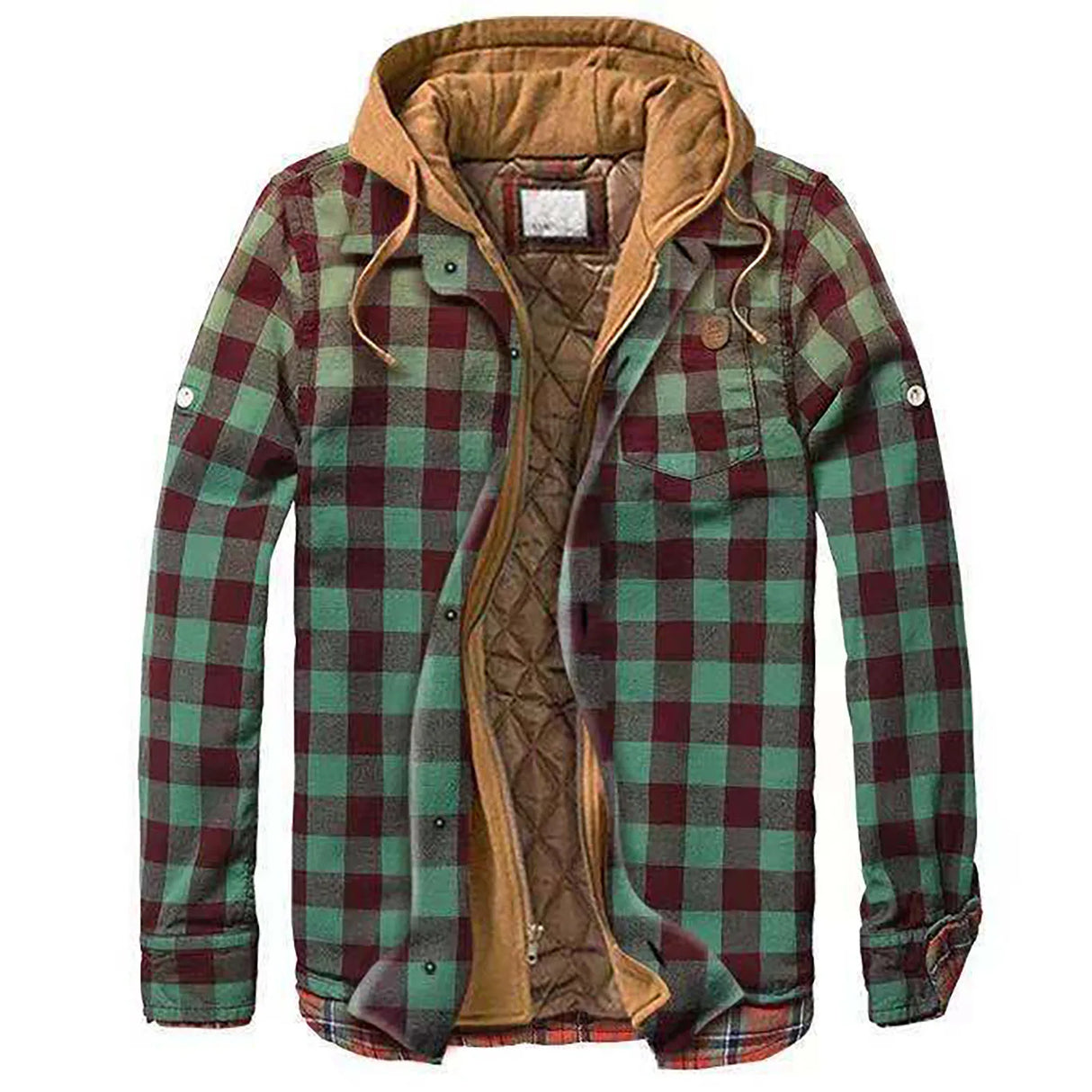 Men's coat Quilted Lined Button Down Plaid Shirt winter jacket for men Keep Warm Jacket With Hood winter outerwear ropa hombre