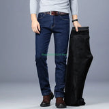 Winter Men's Jeans High Quality Thickened Warm Black Denim Trousers  Men's Brushed Casual Straight Stretch Pants 40 Black Jeans