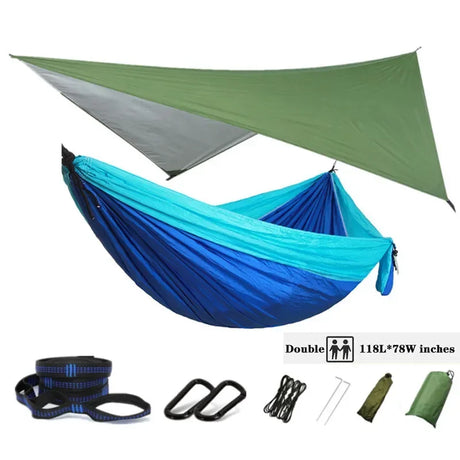 Oversized Double 118inx79in Hammock with Tree Straps and Rain Fly, Indoor Outdoor Backpacking Survival & Travel Camping Hammock