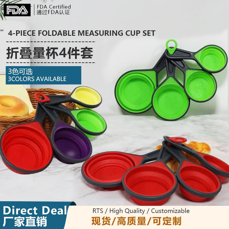 Bakeware Measuring Cups 4-Piece Measuring Spoons Set Kitchen Baking Tools TPE Folding Baking Measuring Tools