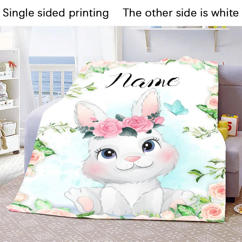 Custom Name Blanket Kawaii Baby Girl Boy Kids Personalized Blankets Cartoon Animal Cute Soft Flannel Throw Blanket Birthday Gift