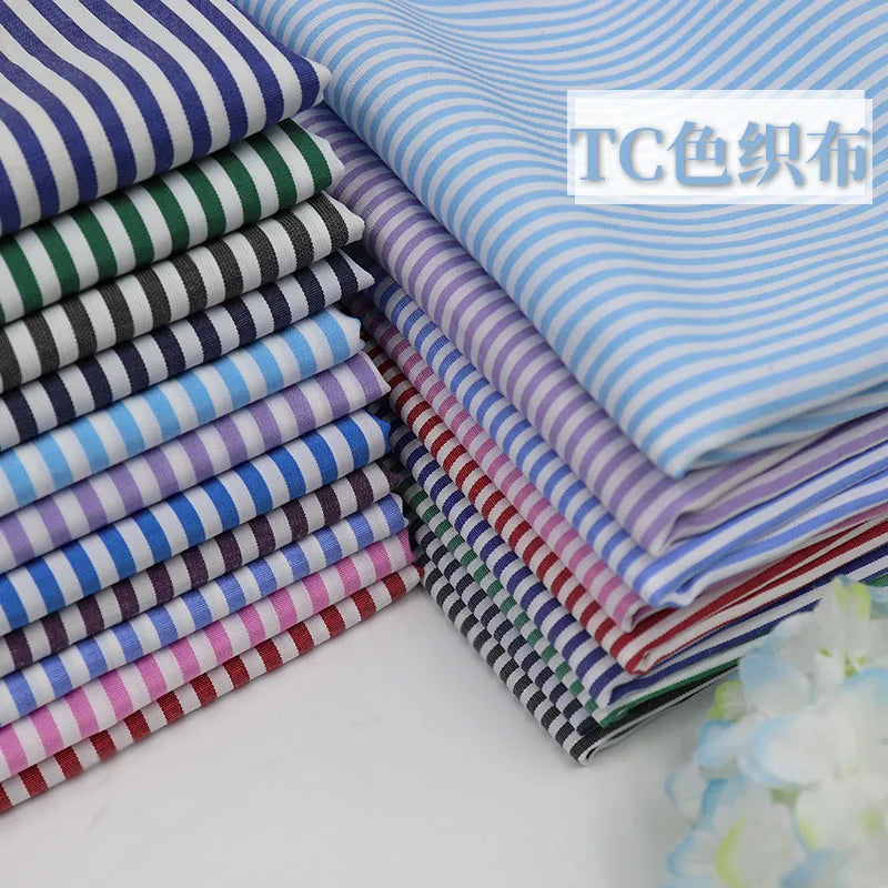 145 Cm*100cm Red Blue White Stripes Fabrics Polyester Cotton TC Yarn-dyed Fabrics Dresses Shirts Belt DIY Apparel Sewing Fabric