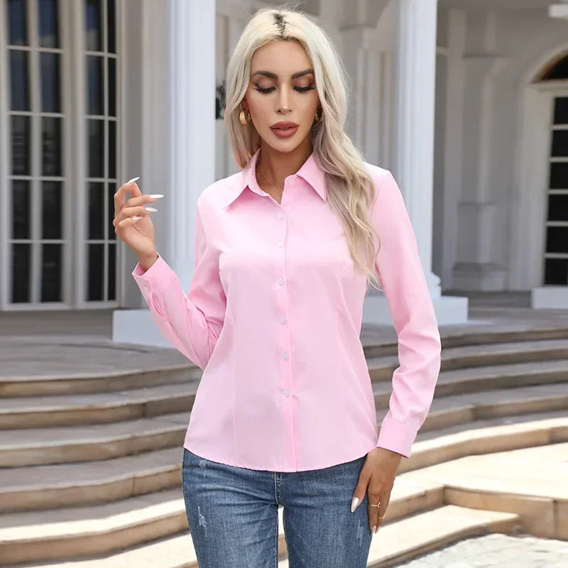 White Shirt Women Fashion Business Shirts Office Lady Long Sleeve Blouse L-6XL Women Clothing Button Shirt Plus Size Ladies Tops