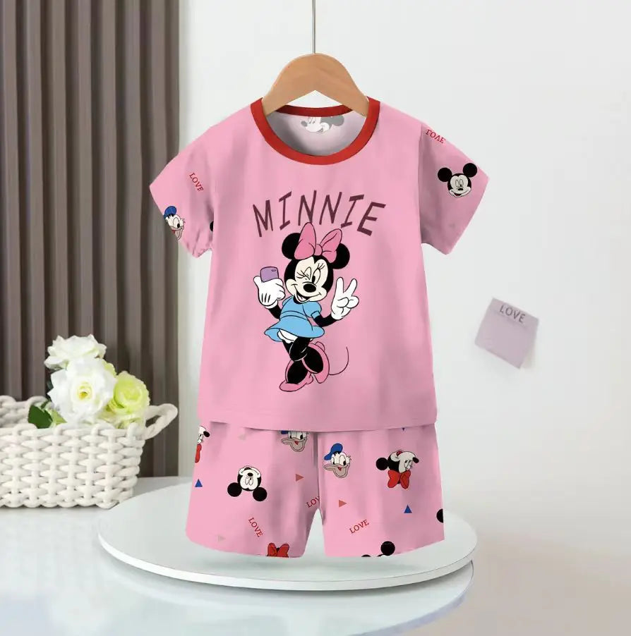 Anime Summer Kids Ice Silk Pajamas Kawaii MyMelodys Kuromis Cinnamorolls Cartoon Short Sleeve Cardigan Loungewear Set