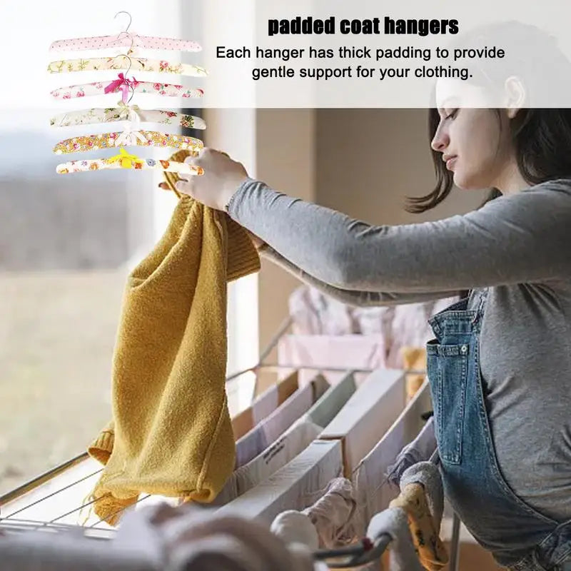 6pcs Colorful Blossom Sponge Padded Clothes Hanger Resistance Skid Dress Clothes Hangers Satin Rack Cotton Hangers Suit Coat