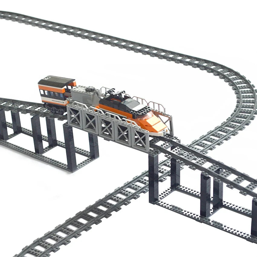 Uphill Tracks City Trains Track Rail Bricks Model straight curved soft Flexible Switch Railway  Building Blocks kids Toys