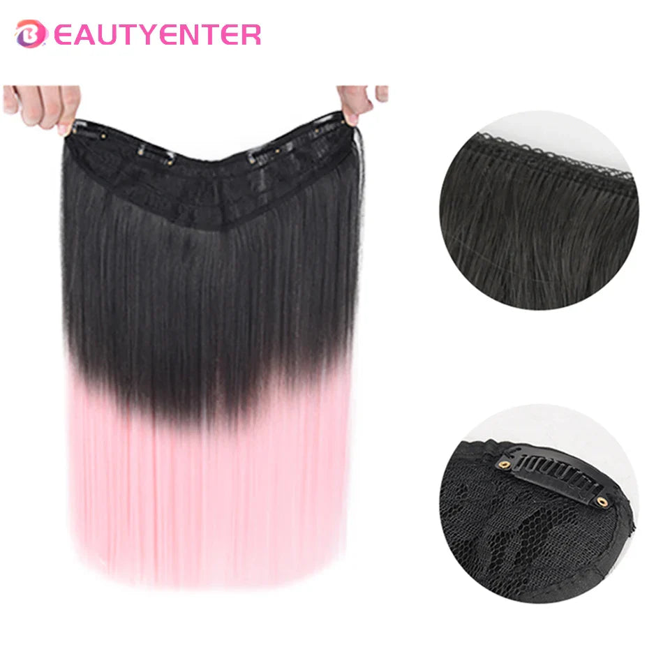 Synthetic Clips In Hair Long Wave Clip In Hair Extension Synthetic Wig Hair Extensions Ombre Gradient color Hairpieces