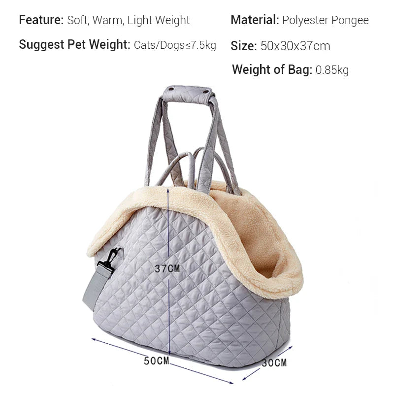 Pet Carrier for Cat or Small Dogs Fashion Quilted Dog Bags Big Capacity Light Weight Soft Warm Dog Carrier with Removable Lining