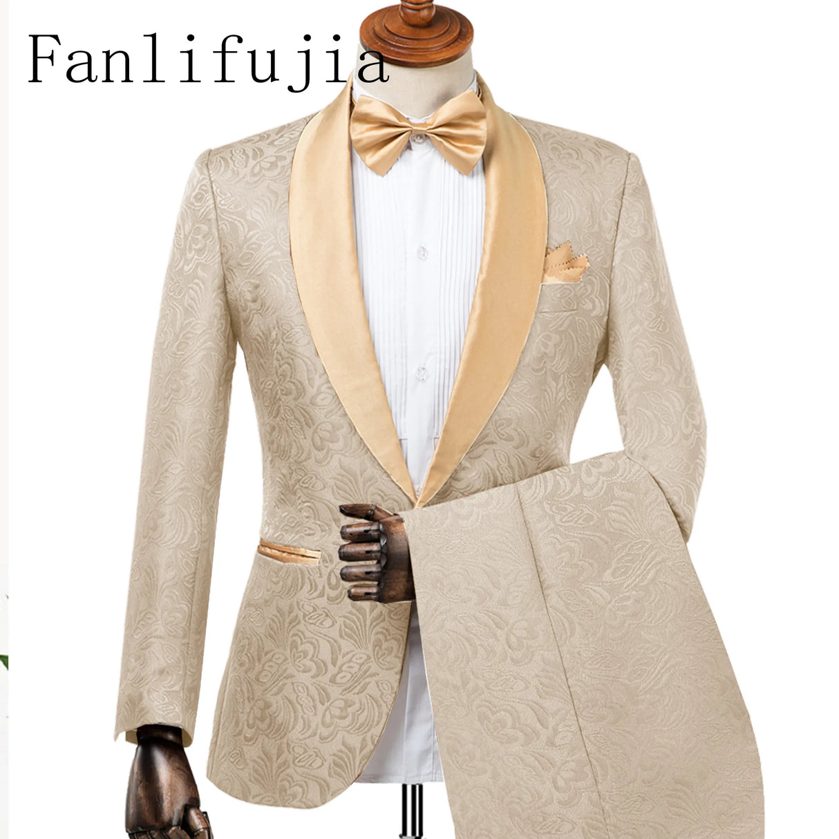 Fanlifujia Mens Wedding Suits 2023 Italian Design Custom Made Champagne Smoking Tuxedo Jacket 2 Piece Groom Terno Suits For Men