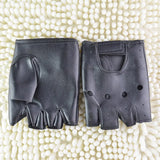 1Pair PU Leather Gloves Outdoor Black Motorcycle Driving Gloves Fingerless Tactical Gloves Hollow Out Half Finger Climbing Glove