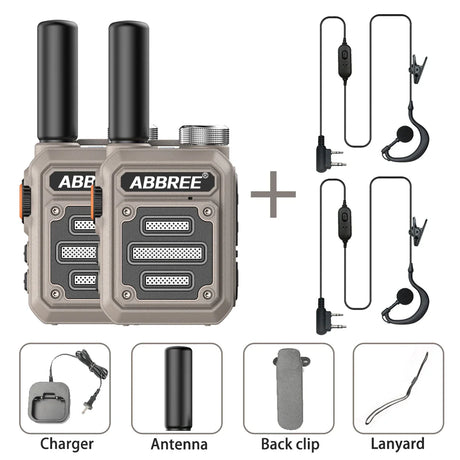 2PCS ABBREE AR-63 Mini Walkie talkie Wireless Copy Frequency Ham Radio for Hunting UHF Professional Communicator Type-C Jack