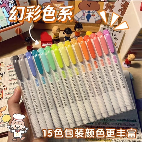 5/15/25 Colors Double Headed Highlighter Pen Set Fluorescent Drawing Markers Highlighters Pens Art Cute Pastel Stationery