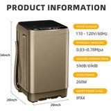 15.6lbs Full-Automatic Washing Machine, Portable Compact Laundry Washer with Drain Pump, 10 Programs 8 Water Levels , Dark-Gold