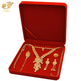 XUHUANG African Big Luxury 4PCS Dubai Gold Color Jewelry Necklace Sets For Women Bridal Wedding Sets 2023 Trend Jewellery Gifts