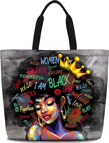 Women Tote Bags African American Women Satchel Handbags Black Girl Magic Shoulder Bag Large Capacity For Gym Travel Shopping