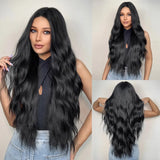 Black Wave Wigs for Women Long Natural Curly Wig Middle Part Synthetic Wig Heat Resistant Fake Hair Daily Party Use