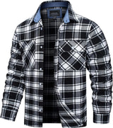 TACVASEN Oversize Lightweight Shirt Jacket Button Down Cotton Plaid Shirts Mens Long Sleeve Streetwear Flannel Shirts W/ Pockets