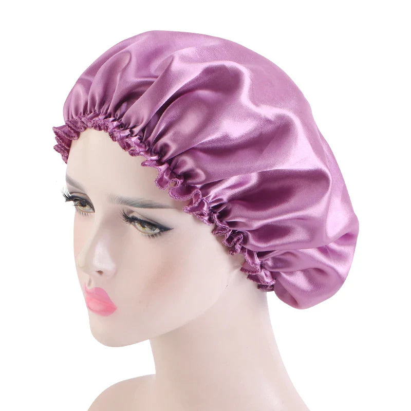 New Women Satin Night Sleep Cap Hair Bonnet Hat Silky Head Cover Elastic Band Nightcap Bath Spa bonnet de nuit dropshipping