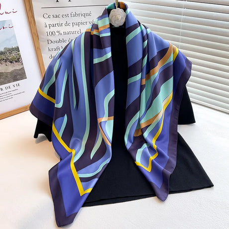 Luxury Women 90x90CM New Twill Silk Big Square Scarf Shawl Fashion Printed Design Summer High Quality Ladies Sunscreen Scarves