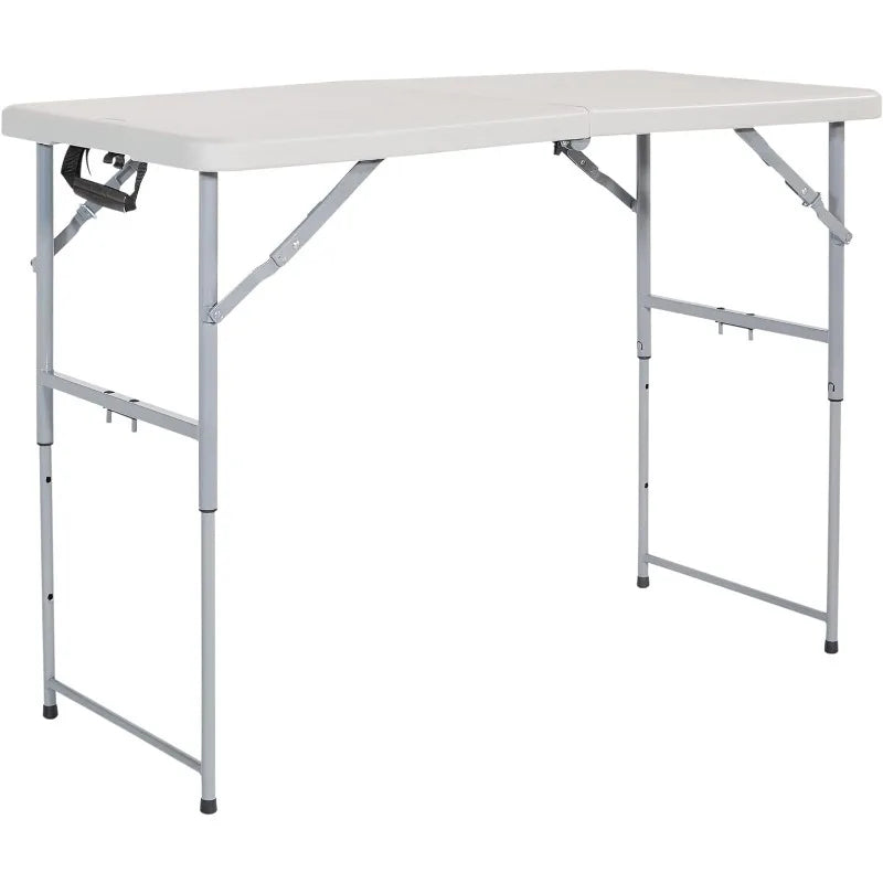 Resin Multipurpose Rectangle Table Bar Tables, 4-Feet Long, Height Adjustable, Center Folding Table, Light Gray