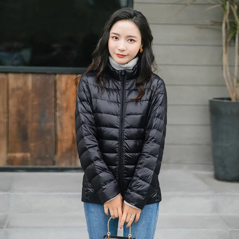 New Women's Winter Coat Light Down Jacket White Duck Down Jacket Long Sleeve Warm Coat Parka Female Solid Portable Outerwear