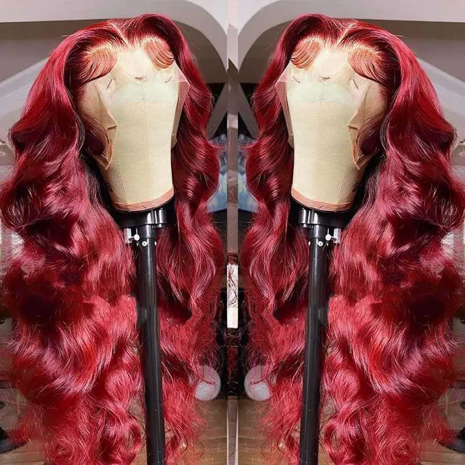 Burgundy 99J 13x6 Body Wave Lace Front Human Hair Wig HD Transparent Lace Frontal Wigs Brazilian Red Colored Remy Wigs for Women