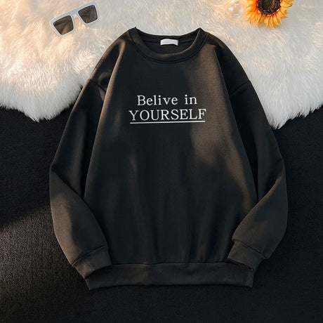 Blessyuki 2023 Plus Size Letter Printed Hoodies for Women Autumn Winter Oversized Casual Long Sleeve O-neck Y2k Sweatshirt Top