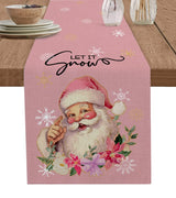 Merry Christmas Pink Old Man Snowflake Candy Wedding Decor Table Runner Kitchen Coffee Table Dining Table Fabric Home Decoration