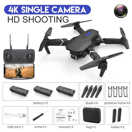 E88 Drone WIFI FPV Wide Angle 4K 1080P HD Camera Height Hold RC Foldable Quadcopter Helicopter Dron Gift Toy